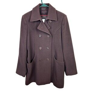 Anne Klein Vintage Lambs Wool & Cashmere Peacoat Chocolate Brown Button Front 8